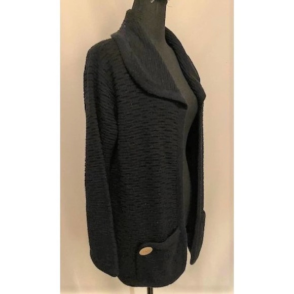 vintage '80s black open cardigan sweater, sz large - Picture 4 of 9